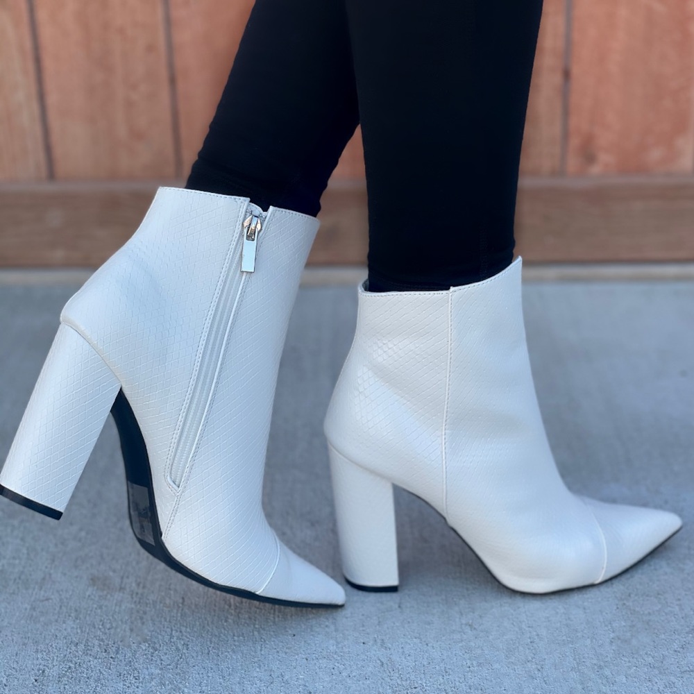 White Snake Print Embossed Booties - Picture 3 of 8
